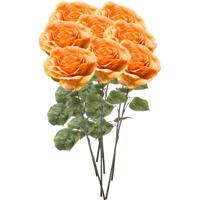 Kunstbloemen boeket Roos Laurie - 8x - 57 cm - oranje - Kunst zijdebloemen - thumbnail