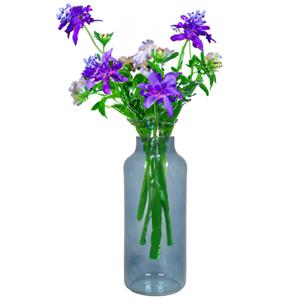 Bloemenvaas Milan - transparant blauw glas - D15 x H35 cm - melkbus vaas met smalle hals