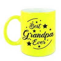 Best Grandpa Ever cadeau mok / beker neon geel 330 ml - kado voor opa - feest mokken - thumbnail