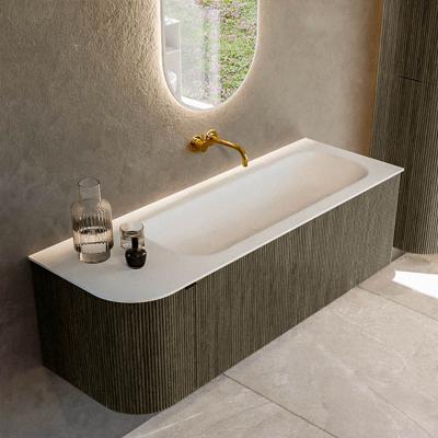 Badmeubel Mondiaz Kurve | 135 cm cm | Meubelkleur Shadow | Wastafelkleur Talc | Solid surface | Wasbak rechter zijde spoelbak | Zonder kraangat(en)