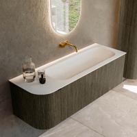 Badmeubel Mondiaz Kurve | 135 cm cm | Meubelkleur Shadow | Wastafelkleur Talc | Solid surface | Wasbak rechter zijde spoelbak | Zonder kraangat(en)