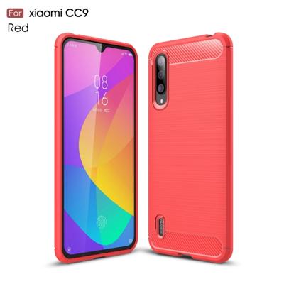 Geborsteld textuur koolstofvezel TPU Case voor Xiaomi mi CC9 (rood)