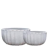 PTMD Rae White ceramic pot ribbed round set of 2 - thumbnail