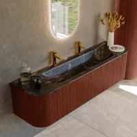 Badmeubel Mondiaz Kurve-Dlux | 170 cm cm | Meubelkleur Ruby | Wastafelkleur Lava | Solid surface | Wasbak midden spoelbak | 2 kraangaten