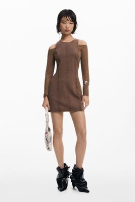 Gecombineerde denim jurk - BROWN - M