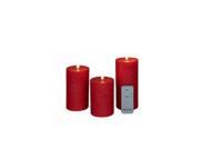 3ST ROOD KAARS WAX RUSTIEK 3D LONT 7,5X10/12,5/15CM AFSTANDSBEDIENING 3X3AAA - Annas collection