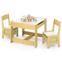 Set met Tafel en 2 Stoelen voor Kinderen Activiteiten Tafel voor Peuters met Afneembaar Dubbelzijdig Blad Schoolbord en Whiteboard