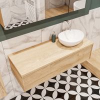 Mondiaz Lush Barco badmeubel Washed oak 120 cm 1 lade mdf 1 waskom rechts 1 kraangat