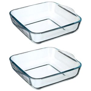 2x stuks ovenschaal vierkant - Transparant - Geglazuurd glas - 22 x 22 x 6 cm