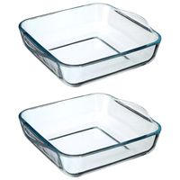 2x stuks ovenschaal vierkant - Transparant - Geglazuurd glas - 22 x 22 x 6 cm