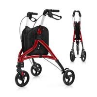 Loopwagen voor Senioren Opvouwbare Rollator met Lichtgewicht Aluminium Frame 20 cm Grote Wielen Rood