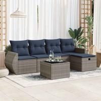 6-delige Loungeset met kussens poly rattan grijs