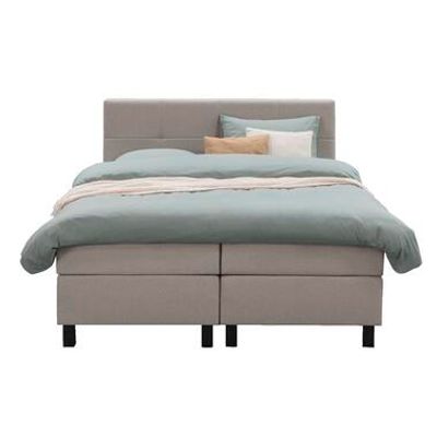 Boxspring Liv geblokt - beige - 180x200 cm - vierkante poot - Leen Bakker
