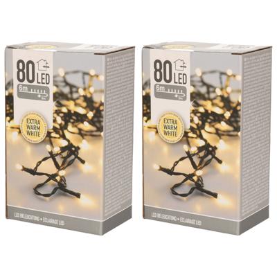 Kerstverlichting - 2x - warm wit - buiten - 6m - 80 lampjes - Kerstlampjes/kerstlichtjes