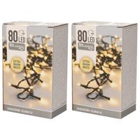Kerstverlichting - 2x - warm wit - buiten - 6m - 80 lampjes - Kerstlampjes/kerstlichtjes
