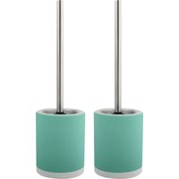 MSV Shine Toilet/wc-borstel houder - 2x - keramiek/metaal - mintgroen - 38 cm - Toiletborstels