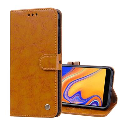 Business stijl olie Wax textuur horizontale Flip lederen case voor Galaxy J4 + met houder & kaartsleuven & portemonnee (bruin)