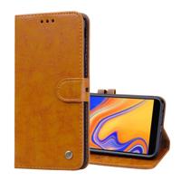 Business stijl olie Wax textuur horizontale Flip lederen case voor Galaxy J4 + met houder & kaartsleuven & portemonnee (bruin)