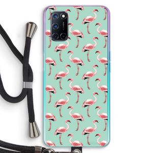 Flamingoprint groen: Oppo A92 Transparant Hoesje met koord