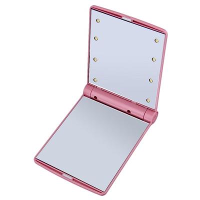 2 PC'S Lady cosmetische ijdelheid spiegel vouwen draagbare Pocket ingebouwde LED verlichting lampen (roze)