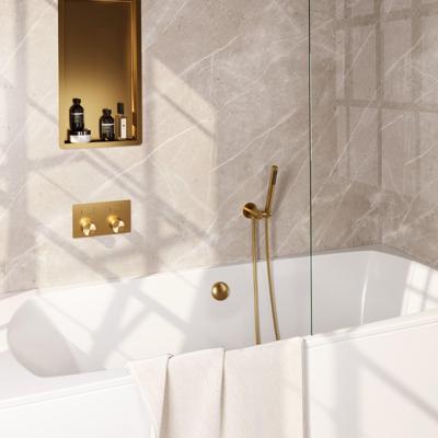 BRAUER Stripe Thermostatische Badkraan - drukknoppen - SET 03 - inbouw - badvulcombinatie - staaf handdouche - doucheslang - wandaansluitbocht - goud geborsteld PVD 5-GG-361