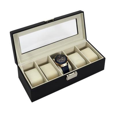 Home Deco Factory Horlogebox - zwart - 5 vakjes - 29 x 8 x 12 cm - organizer
