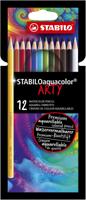 STABILO aquacolor, premium aquarel kleurpotlood, ARTY etui met 12 kleuren