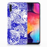 Silicone Back Case Samsung Galaxy A50 Angel Skull Blauw