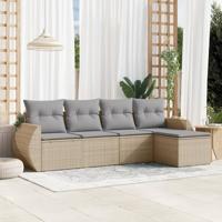 5-delige Loungeset met kussens poly rattan beige