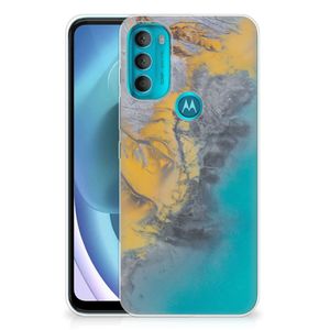 Motorola Moto G71 5G TPU Siliconen Hoesje Marble Blue Gold