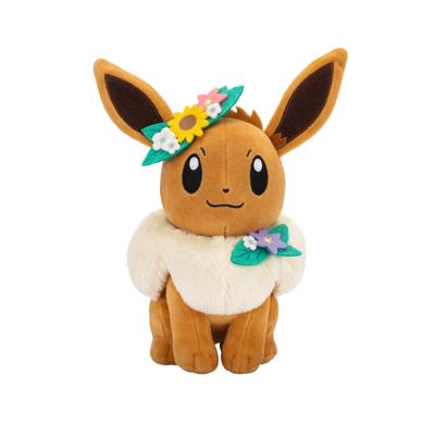 Pokémon pluchen knuffel Eevee met bloemenkroon - 20 cm