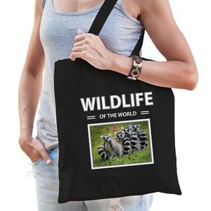 Ringstaart maki tasje zwart volwassenen en kinderen - wildlife of the world kado boodschappen tas