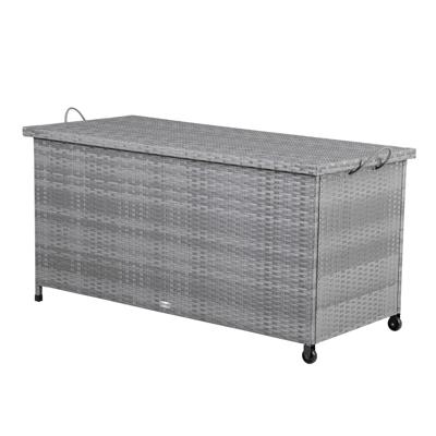 Polyrattan Kussenbox Grijs 122x56x61cm met wielen