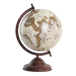 Wereldbol/globe op voet - kunststof - roestbruin tinten - home decoratie artikel - D18 x H32 cm