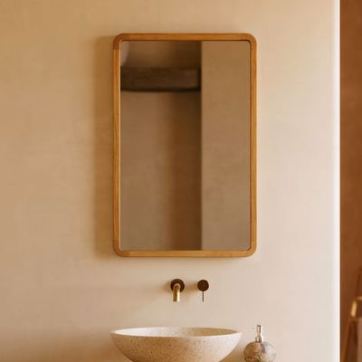 Kave Home Spiegel 'Shamel' Teakhout, 70 x 45cm, kleur Naturel