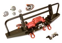 Realistic Front Alloy Bumper w/ Winch & LED, Black/Red - Traxxas TRX-4