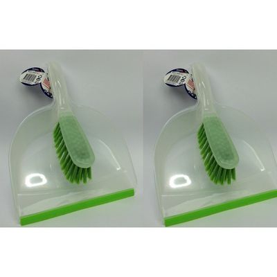 2x Stoffer en blik wit/groen 32 cm