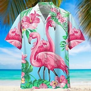 Voor heren Overhemd Hawaiiaans overhemd Flamingo Grafische prints Strijkijzer Wit Lichtgroen Blozend Roze blauw Groen Casual Hawaii Korte mouw Afdrukken Button-omlaag Kleding Tropisch Modieus Hawaii Lightinthebox