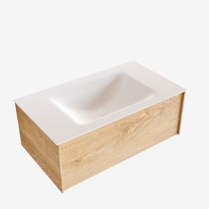 Badkamermeubel BWS Madrid Washed Oak 80 cm Solid Surface Wastafel (zonder of met kraangat)