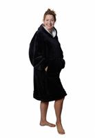 Snuggie fleece met hoodie - zwart - Badrock