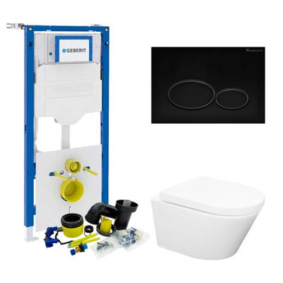 Geberit UP320 Toiletset Compleet | Inbouwreservoir | Wandcloset Wiesbaden Vesta Randloos 52cm | Set24 met Drukplaat