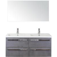 Seville Badmeubelset 120 cm - 4 Laden Beton Antraciet - Wastafel Djazz Dubbel met Spiegel