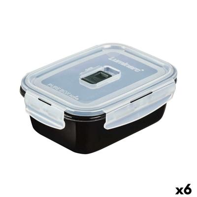 Hermetische Lunchtrommel Luminarc Pure Box Zwart 820 ml Glas (6 Stuks)