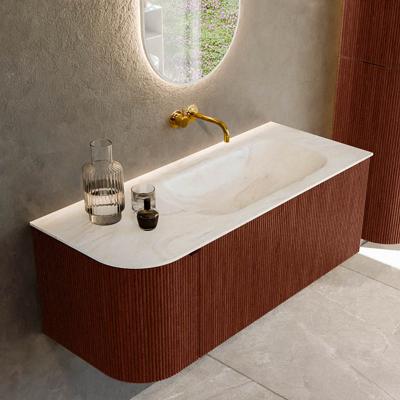 Badmeubel Mondiaz Kurve-Dlux | 115 cm cm | Meubelkleur Ruby | Wastafelkleur Ostra | Solid surface | Wasbak rechter zijde spoelbak | Zonder kraangat(en)