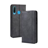 Magnetische sluiting Retro Crazy Horse textuur horizontaal flip lederen Case voor Galaxy M30, met houder & kaartsleuven & Foto Frame(Black)