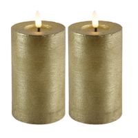 LED kaarsen/stompkaarsen- 2x - goud - D7,5 x H12,5 cm - timer - warm wit
