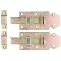 Deltafix schuifslot/hangslotschuif - 2x - 10 x 4.5cm - geel verzinkt staal - deur - schutting - hek - thumbnail