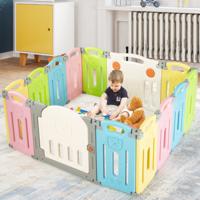 Babybox Opvouwbaar met 14 Panelen Box van Kunststof Speelhek Beschermingsrooster voor Baby's en Peuters (Veelkleurig)