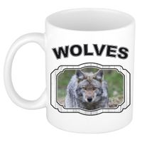 Dieren wolf beker - wolves/ wolven mok wit 300 ml     - - thumbnail