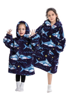 Haai snuggie kind met capuchon - fleece poncho-98 t/m 128 (ca.3-7 jaar)